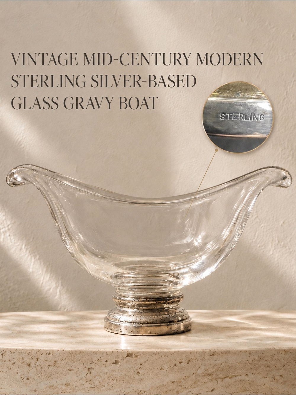 Sterling-Base Clear Glass Gravy Boat
